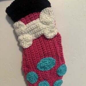 Pink and Black Crochet Dog Christmas Stocking